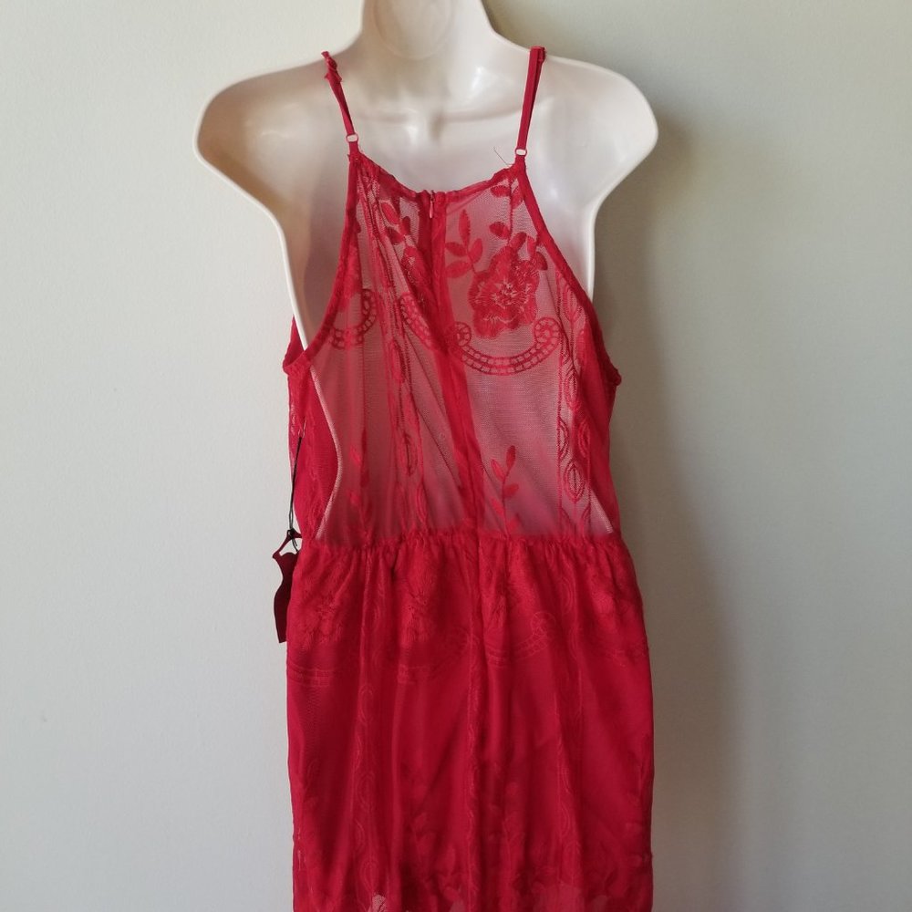 New Haute Monde Red Lace Floral Print Dress Size L - Picture 3 of 8